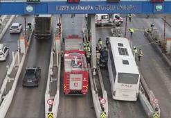 Son dakika... İstanbul'da yolcu otobüsünün çarptığı otomobil gişede sıkıştı! 2 ölü