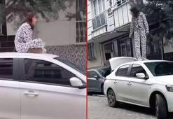 İstanbul’da sinir krizi geçiren kadın, otomobilin üzerine çıkarak zıpladı