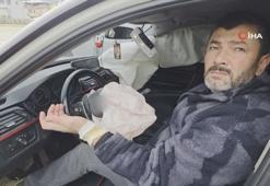 Patlayan airbag sürücünün elini yaktı! Araç içi kamerası...