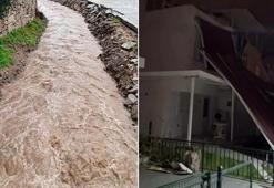 Ege, fırtına ve sağanağa teslim oldu: Dereler taştı, çatılar uçtu