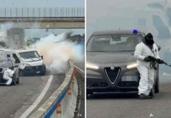 Otobanda uzun namlulu silahlarla güpegündüz soygun! Para taşıyan zırhlı aracı havaya uçurdular