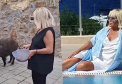 Bodrum’da ilginç anlar: Safiye Soyman domuzu elleriyle besledi!