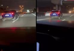 Pendik Tem Otoyolu'nda trafiği tehlikeye atarak ilerledi! Otomobil sürücüsü kamerada
