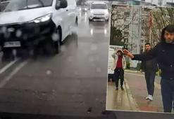 Minibüsten inip yol vermeyen sürücüye saldırdılar! İşte araç kamerasına yansıyan görüntüler