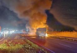 Bursa'da buğday yüklü TIR alev alev yandı