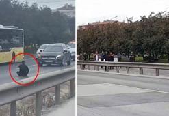 İstanbul D-100 karayolunda hareketli dakikalar! Bıçakla yola oturan şahıs trafiği felç etti