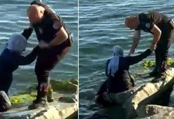 Avcılar'da kayalıklardan denize düştü, polisler kurtardı