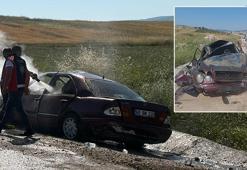 Yozgat'ta devrilen otomobil alev aldı! 1 kişi öldü, 3 kişi yaralandı