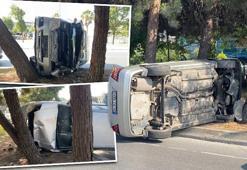 Bakırköy'de feci kaza! Ağaçlara çarpan araç yan yattı