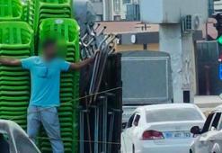 Trafikte ölümle dans! Kamyonet kasasında şoke eden yolculuk