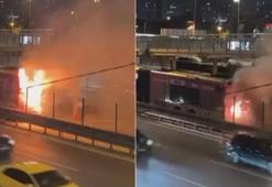 Kağıthane'de seyir halindeki metrobüs alev aldı
