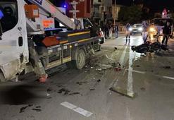 İnegöl'de feci kaza! Motosiklet ile sepetli vinç çarpıştı