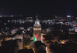 Galata Kulesi Filistin bayrağıyla ışıklandırıldı
