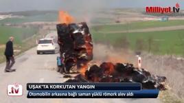 Yangını söndürmek için şişelerde kalan suları döktü