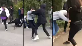 Kızların saç saça kavgası! Arkadaşları gülerek kayda aldı