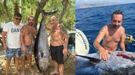 Oltalarına 160 kiloluk orkinos takılan amatör balıkçılar zor anlar yaşadı 