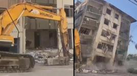 5 katlı bina titreşimle yıkıldı: O anlar kamerada