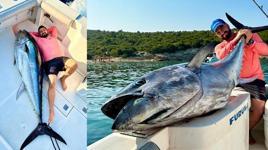 İzini sürdüğü dev Orkinosları yakalayıp yanlarına yatarak geri döndü 