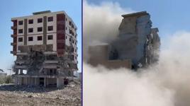 8 katlı bina iş makinesinin dokunuşuyla yerle bir oldu