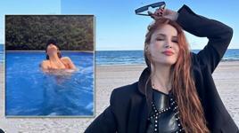 Mine Tugay'dan cesur paylaşım! Yağmurda havuza girdi