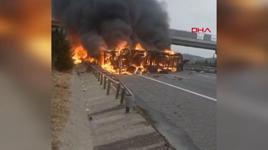 Devrilen TIR, alev alev yandı