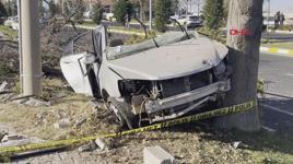 Ağaca çarpan otomobil ikiye bölündü