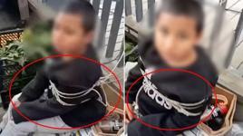 Eşofman hırsızı çocuğu iple bağlayıp videosunu çektiler