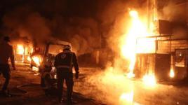 Halep’te SDG’nin attığı roketlerin düştüğü bölgede yangın çıktı