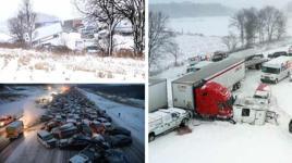 Kar fırtınası zincirleme kaza getirdi! 100 araç birbirine girdi