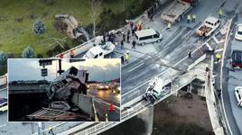 Kamyonete çarpan TIR, viyadükten aşağı düştü