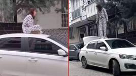 İstanbul’da sinir krizi geçiren kadın, otomobilin üzerine çıkarak zıpladı