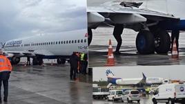 Antalya Havalimanı'nda korku dolu anlar: Uçağın tekeri yerinden çıkarak kanadı parçaladı