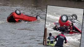 Amasya'da korkunç kaza! Anne ve kızı nehre uçtu: Ters dönen araçta kurtarma anı kamerada