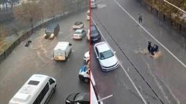 Esenyurt'ta suya kapılan kadın böyle sürüklendi