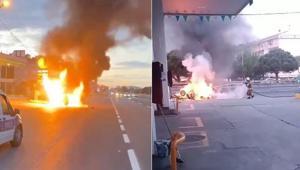 Büyükçekmecede araç yandı Yaralılar var