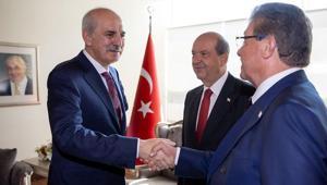 TBMM Başkanı Kurtulmuş, KKTC Cumhurbaşkanı Tatar ve KKTC Başbakanı Üstel ile görüştü