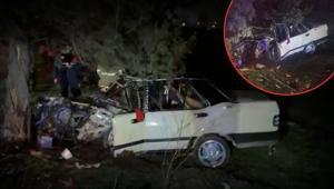 Balıkesirde kontrolden çıkan otomobil ağaca çarptı: 1 ölü