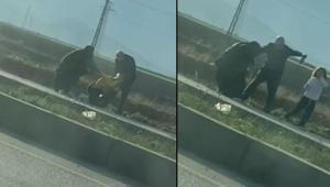 Yol kenarında dehşet Kadını saçlarından sürükleyip, kız çocuğunu darbettiler