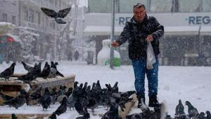 Sakaryada karlı soğuk havada yürek ısıtan görüntü