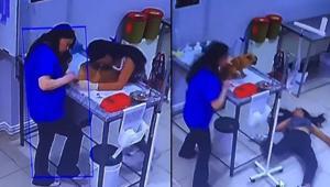 Veteriner kliniğinde şok anlar Köpeğini tedavi ettiren kadın yere yığıldı