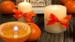 Mandalina kabuğundan mis kokulu mumluk Ortadan kesin, görüntüsü çok şık