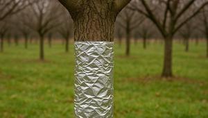 Ağaç gövdelerine alüminyum folyo sarın Kışın verimi katlayan yöntem