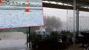 Kentte aniden bastıran dolu sürprizi Her yer bir anda bembeyaz oldu