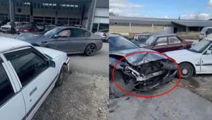 Lüks aracını oto yıkamaya bıraktığına bin pişman oldu Çalışan, 3 araca çarptı