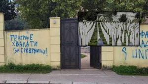 Bosna-Hersek Büyükelçiliği önünde skandal eylem Srebrenitsa soykırımını öven grafitiler çizildi