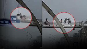İnsanlık dışı görüntüler Üst geçitteki şahıs çocukları öldüresiye dövdü