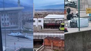 Şiddetli rüzgar hayatı felç etti: Çatı ve tabela uçtu, araç devrildi