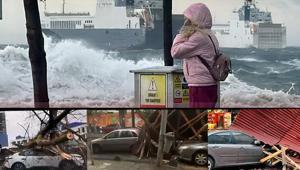 İstanbulu fırtına yıktı geçti Denizle kara birleşti, kıyıdaki tekneler parçalandı