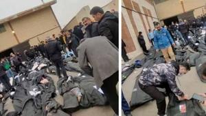 İranda şok edici görüntüler Hastane önünde yüzden fazla ceset torbası