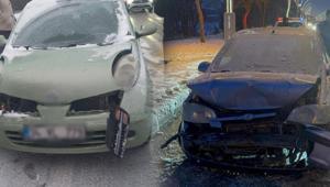 Edirnede kar yağışı zincirleme kazaya neden oldu: 9 araç birbirine girdi